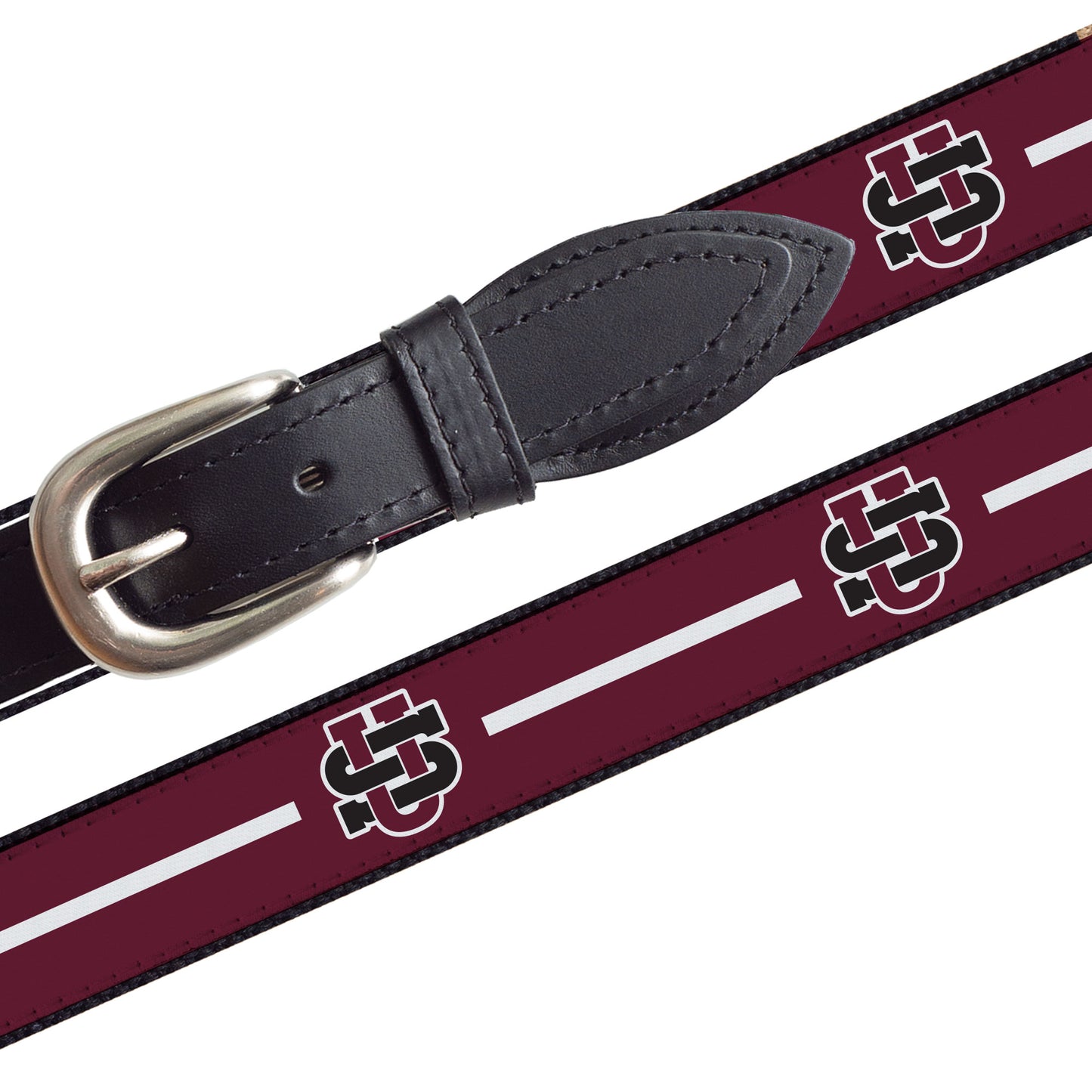 Leather End Belt - Maroon Canvas (white line)- F26