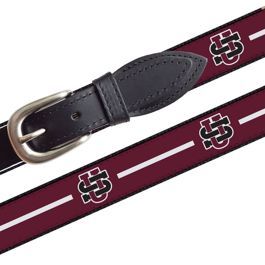 Leather End Belt - Maroon Canvas (white line)- F26