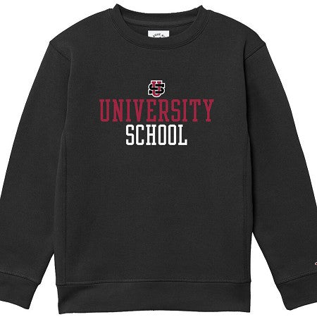 Black Youth Essential Fleece Crew Logo Over Words