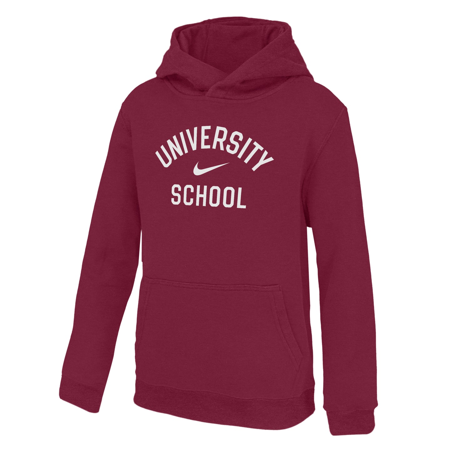 Nike Youth Club Fleece Hoodie in Maroon Arched Name over Swoosh- F26