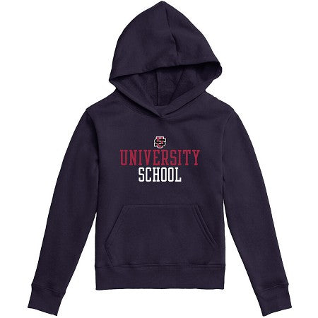 Navy Youth Fleece Hoodie Logo Over Words